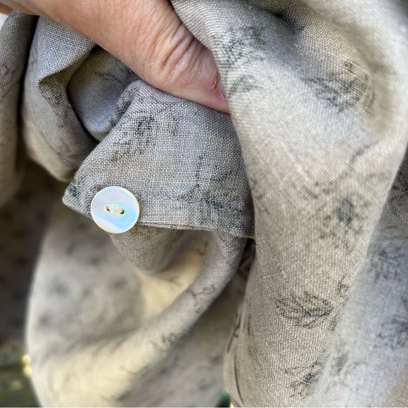 Valerie Stevens Pure Linen Floral Sleeveless Partial Button Dress Beige Sz M - Picture 10 of 15